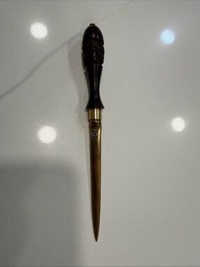 Brass and Dark Wood Letter Opener - Brown/Gold